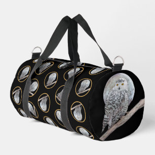 Snowy Owl and Moon Painting Original Wild Bird Art Duffle Bag