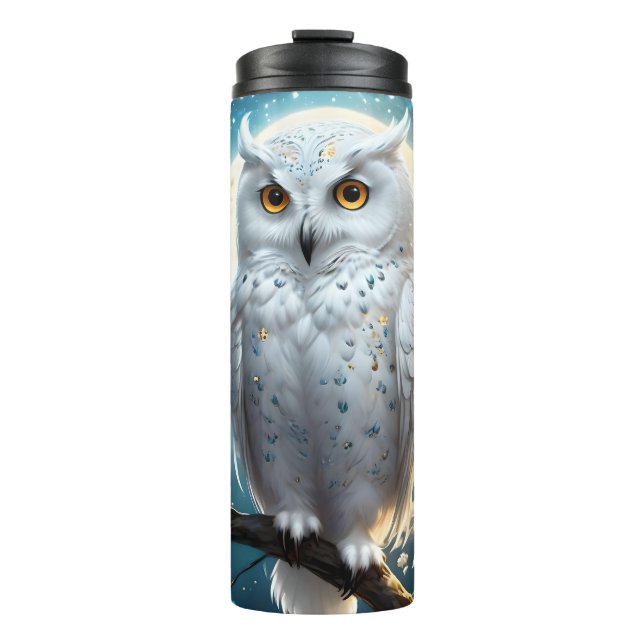 Snowy Owl And Moon With Sparkle, Thermal Tumbler (Front)