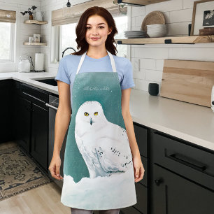Snowy Owl Arctic Winter Sky Snow Teal Apron