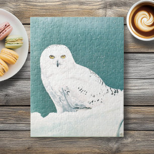 Snowy Owl Arctic Winter Sky Snow Teal Jigsaw Puzzle