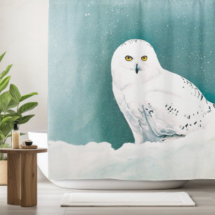Snowy Owl Arctic Winter Sky Snow Teal Shower Curtain