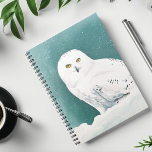 Snowy Owl Arctic Winter Sky Snow Teal Spiral Notebook