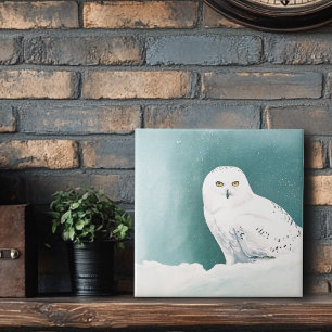 Snowy Owl Arctic Winter Sky Snow Teal Tile