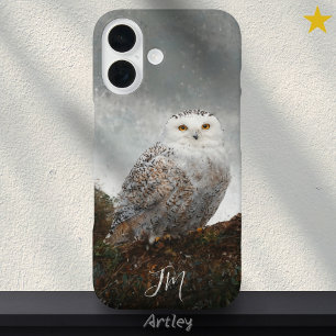 Snowy Owl Bird Painting Custom Name Birdwatching iPhone 16 Case