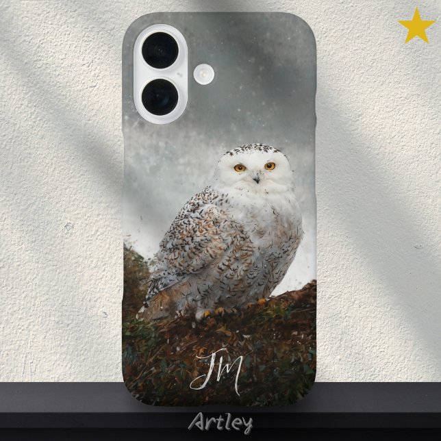 Snowy Owl Bird Painting Custom Name Birdwatching Case-Mate iPhone Case (Creator Uploaded)