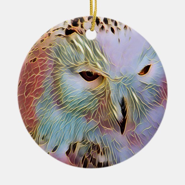 SNOWY OWL   CERAMIC TREE DECORATION (Front)