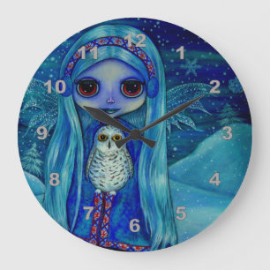 Snowy Owl Fairy Magical Winter Snowflakes Nursery Large Clock