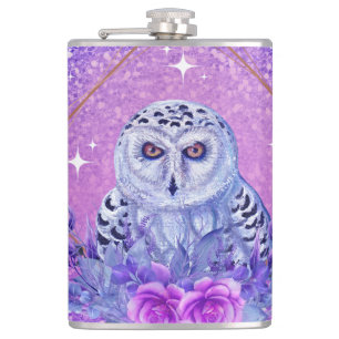 Snowy owl goddess art by Renee Lavoie Hip Flask