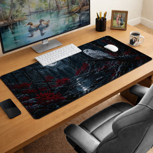 Snowy Owl Gothic Fantasy Art Desk Mat