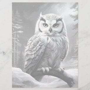 Snowy Owl - Grayscale Colouring Page