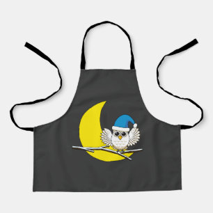 Snowy Owl in a New Moon Winter Night Apron