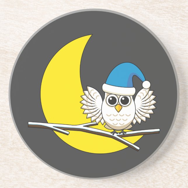 Snowy Owl in a New Moon Winter Night Coaster (Front)
