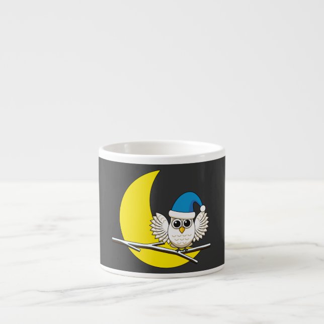 Snowy Owl in a New Moon Winter Night Espresso Cup (Front)