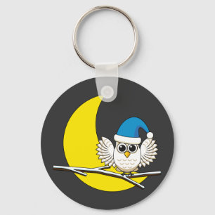 Snowy Owl in a New Moon Winter Night Key Ring