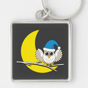 Snowy Owl in a New Moon Winter Night Key Ring