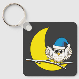 Snowy Owl in a New Moon Winter Night Key Ring