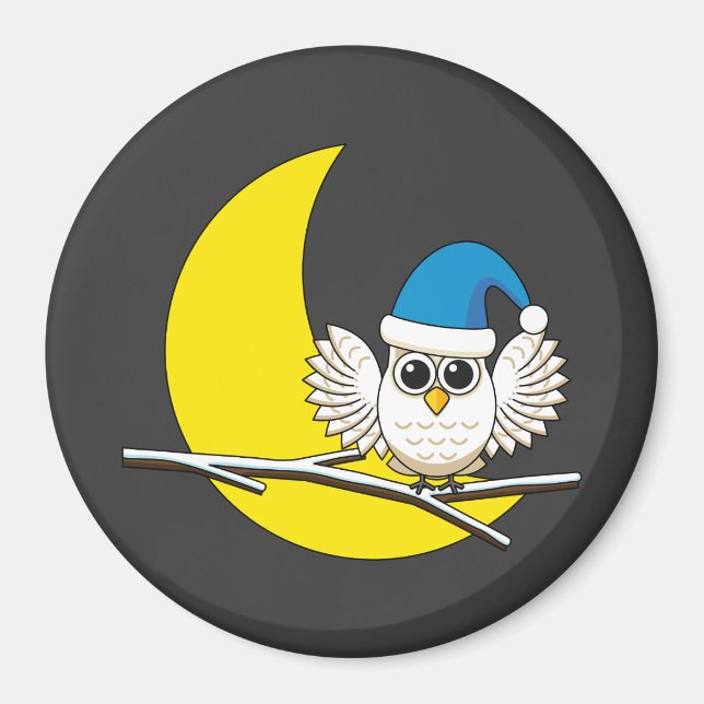 Snowy Owl in a New Moon Winter Night Magnet (Front)