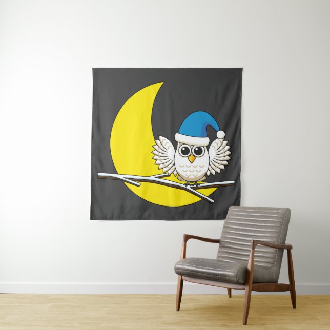 Snowy Owl in a New Moon Winter Night Tapestry (In Situ)