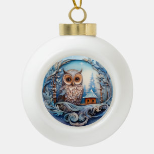 Snowy Owl in a Winter Wonderland,  Ceramic Ball Christmas Ornament