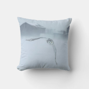 Snowy Owl In Flight In Winter Cushion