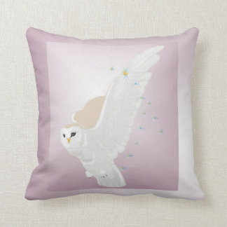 Snowy Owl in Flight on Lavender Background Cushion