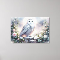 Snowy Owl in Moonlit Winter Garden