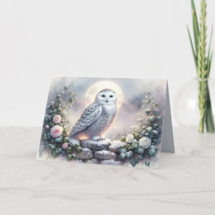 Snowy Owl in Moonlit Winter Garden Card