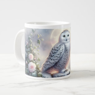 Snowy Owl in Moonlit Winter Garden Large Coffee Mug