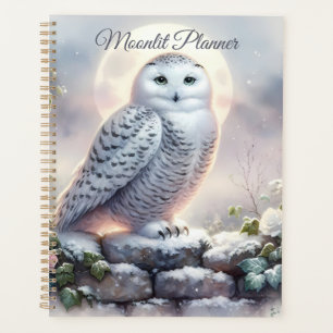 Snowy Owl in Moonlit Winter Garden Planner