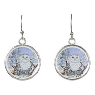 Snowy Owl in Snow Earrings