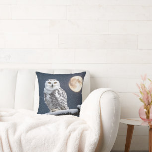 Snowy Owl In Snowflakes Cushion