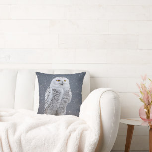 Snowy Owl In Snowflakes Cushion