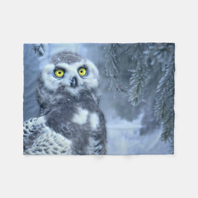 Snowy Owl in Winter Fleece Blanket (Front (Horizontal))