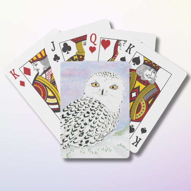 Snowy Owl In Winter Sunset Colour Pencil Playing Cards (Creator Uploaded)
