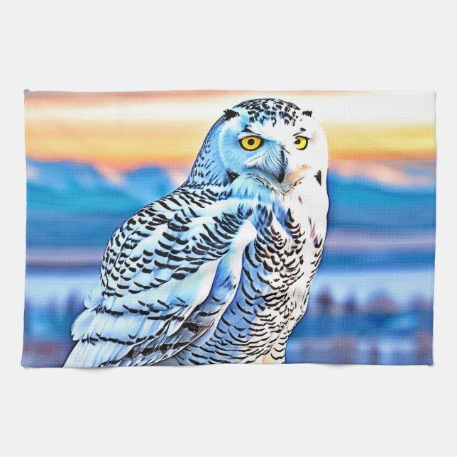 Snowy Owl Majesty Design  Tea Towel (Horizontal)