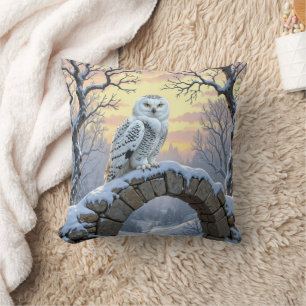 Snowy Owl On a Stone Arch Cushion