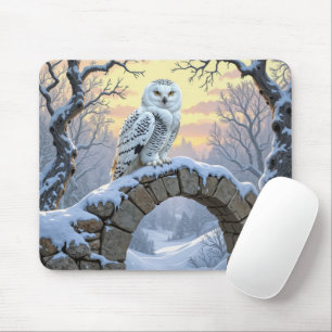 Snowy Owl On a Stone Arch Mouse Pad