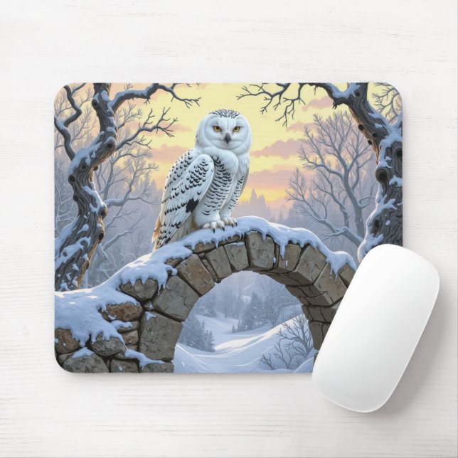 Snowy Owl On a Stone Arch Mouse Pad (With Mouse)