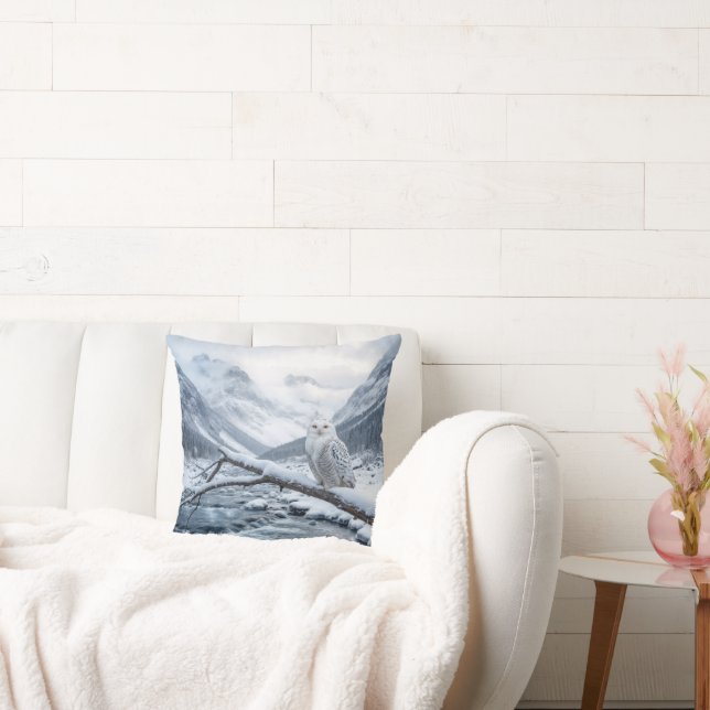 Snowy Owl On a Winter Tree Branch Cushion (Couch)