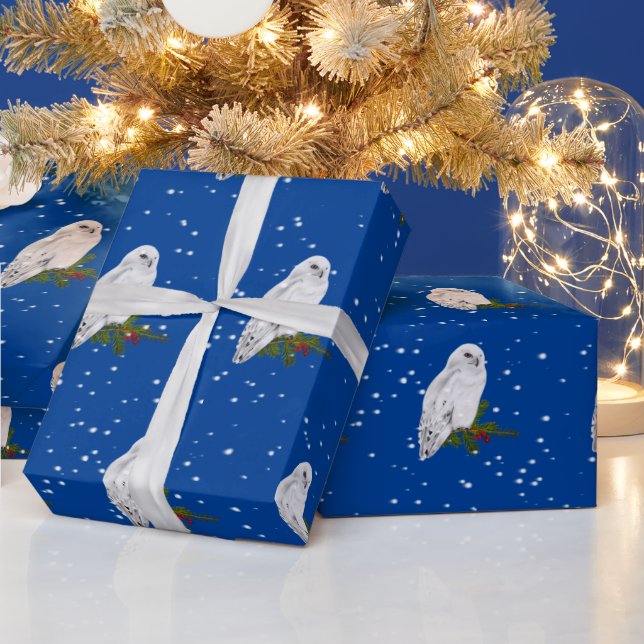 Snowy Owl On Pine And Berries  Wrapping Paper (Holidays)