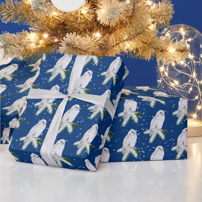 Snowy Owl On Pine Wrapping Paper (Holidays)