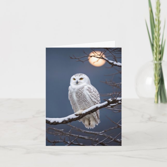 Snowy Owl On Tree Branch Note Card (Front)