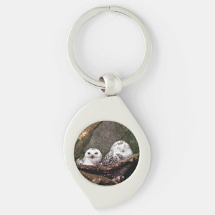 Snowy Owl Pair Woodland Wildlife Art Key Ring