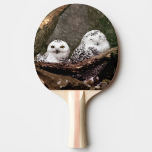 Snowy Owl Pair Woodland Wildlife Art Ping Pong Paddle