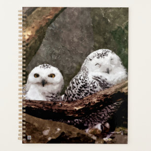 Snowy Owl Pair Woodland Wildlife Art Planner