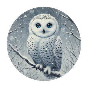 Snowy Owl Perched on Winter Branch Cutting Board