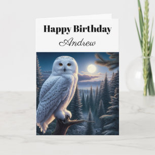 Snowy Owl Personalized Happy Birthday Card