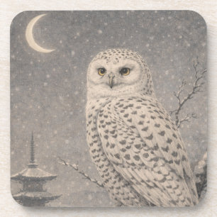 Snowy Owl Plastic Coaster, Japanese Moon Pagoda De Coaster