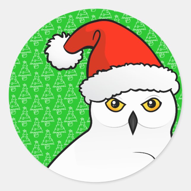 Snowy Owl Santa Classic Round Sticker (Front)
