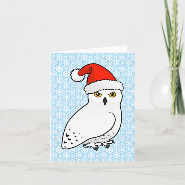 Snowy Owl Santa Holiday Card (Front)
